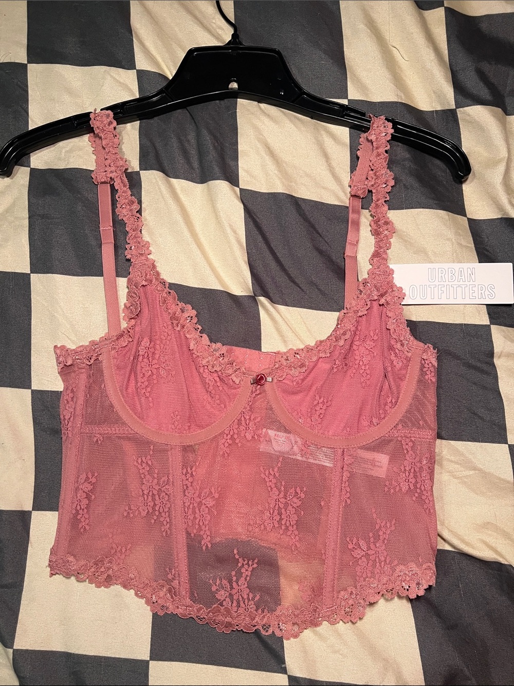Urban Outfitters Rose Pink Lace Longline Bralette